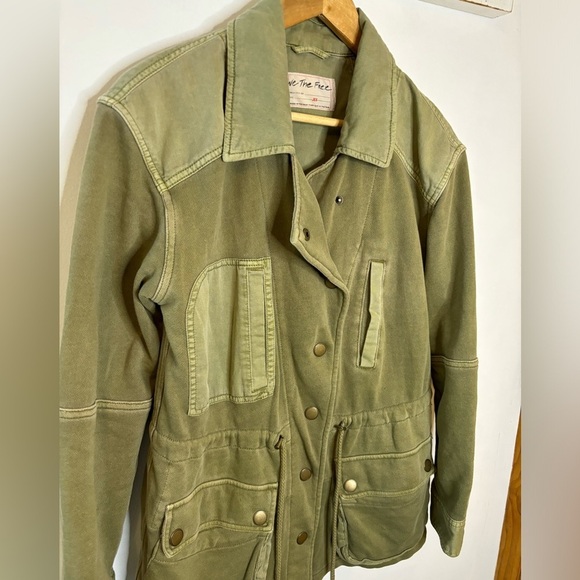 Free People Sage Green Mixed Media Saturday Cozy Utility Jacket - Picture 11 of 11